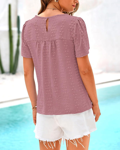 ✨Women's Swiss Dot Lace Crochet Crewneck Boho Short Sleeves