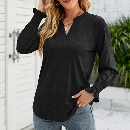 🔥Ladies Basic Ruffle Tops Casual Solid Color T Shirt Plain