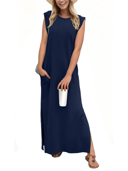 ⏰Hot Sale-Women's Soft Anti-Wrinkle Fabric Dress with Slit Hem