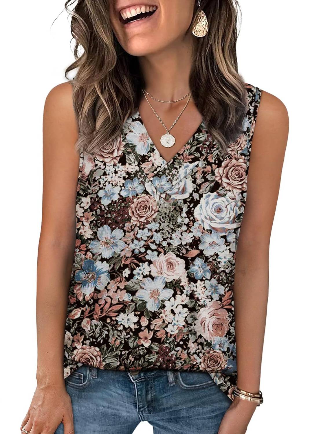 ✨Women Summer Loose Fit V Neck T Shirts Trendy Sleeveless Basic Tank Tops