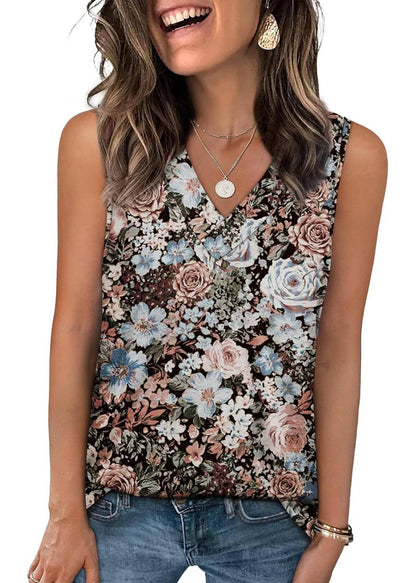 ✨Women Summer Loose Fit V Neck T Shirts Trendy Sleeveless Basic Tank Tops