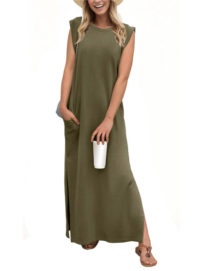 ⏰Hot Sale-Women's Soft Anti-Wrinkle Fabric Dress with Slit Hem