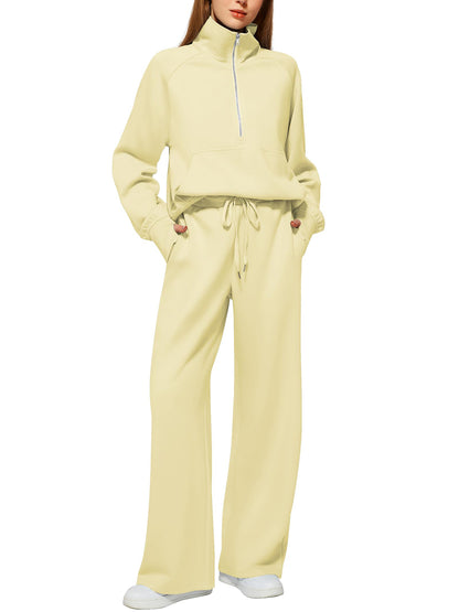 Women's Oversized Half Zip Wide Leg 2 Piece Outfits Lounge Set