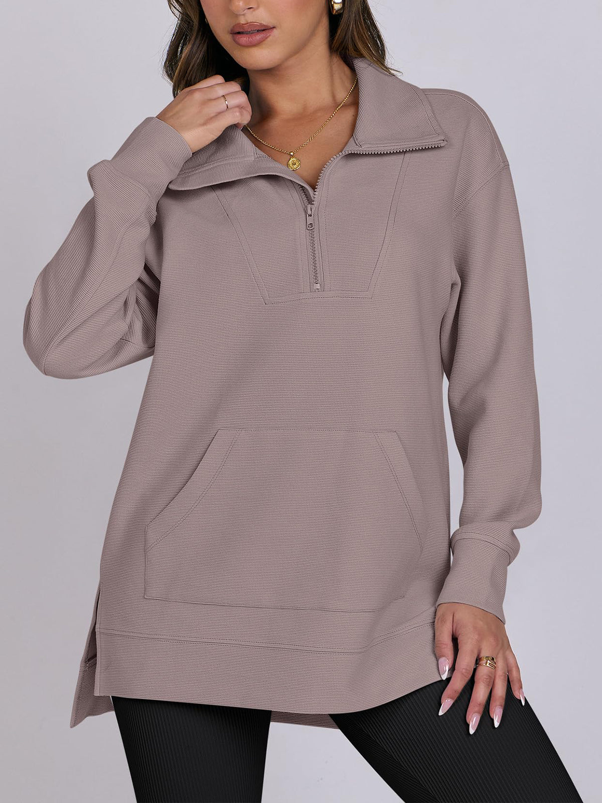 Women's Oversized High Neck Half Zip Knit Sweatshirt