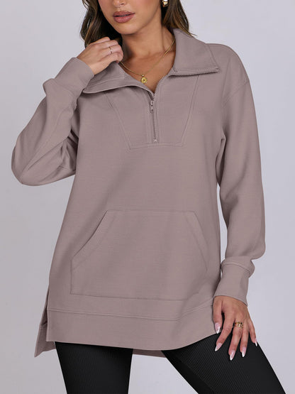 Women's Oversized High Neck Half Zip Knit Sweatshirt