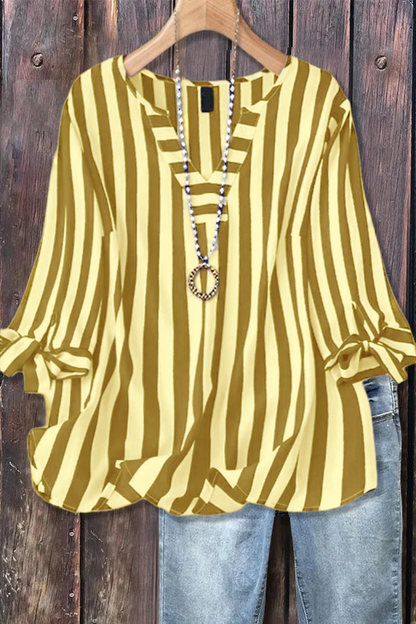 ✨Women's Casual Striped V-Neck Tied Sleeve Top  Versatile Blouse