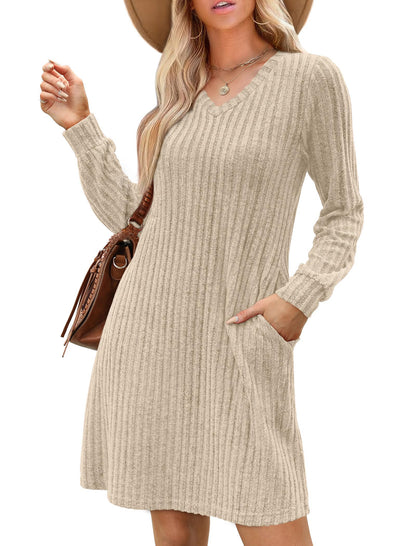 Women's V Neck Long Sleeve Casual Fall Dresses