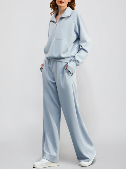 Women's Oversized Half Zip Wide Leg 2 Piece Outfits Lounge Set