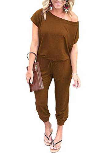 ⏰Hot Sale-Womens Off Shoulder Elastic Waist Stretchy Long Romper Jumpsuit