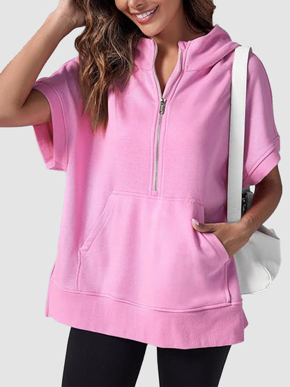 Women's Oversized Half-Zip Short Sleeve Hoodie