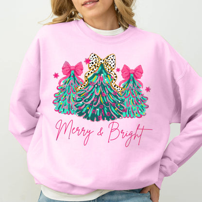 “Merry & Bright” Festive Christmas Tree Sweatshirt