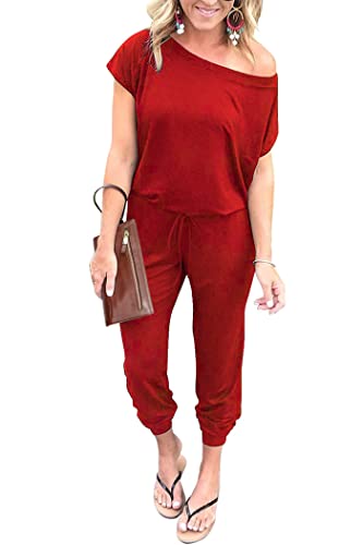 ⏰Hot Sale-Womens Off Shoulder Elastic Waist Stretchy Long Romper Jumpsuit