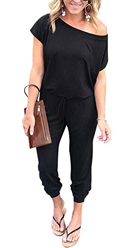 ⏰Hot Sale-Womens Off Shoulder Elastic Waist Stretchy Long Romper Jumpsuit
