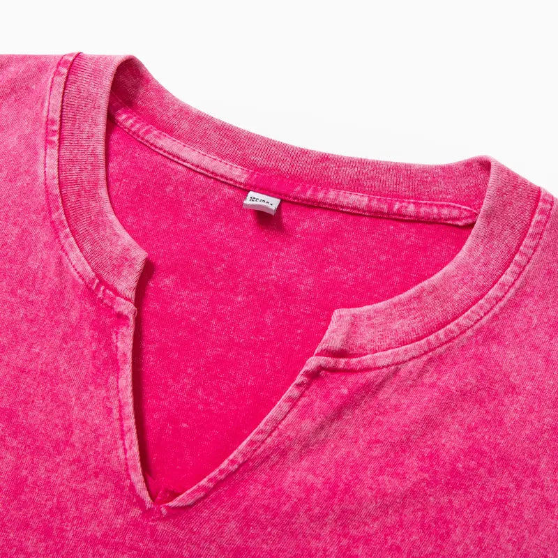 Vintage Washed Cotton Split V Neck Sweatshirt