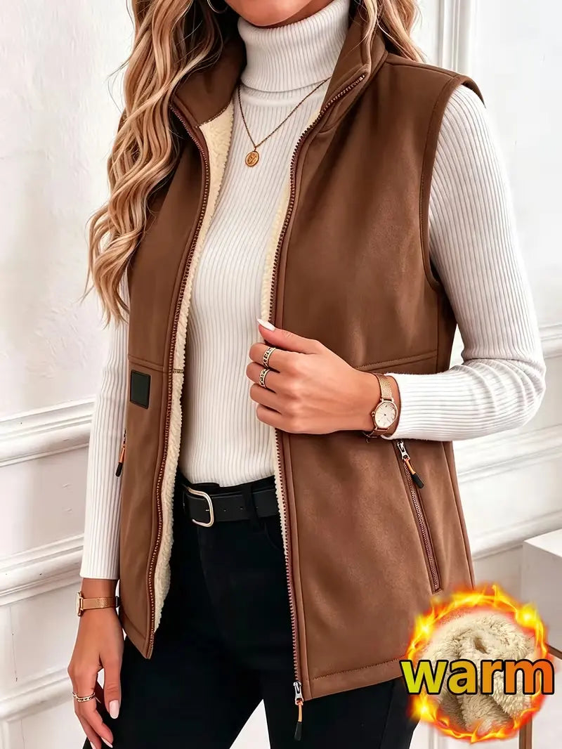Women Fleece Lined Zip Front Vest