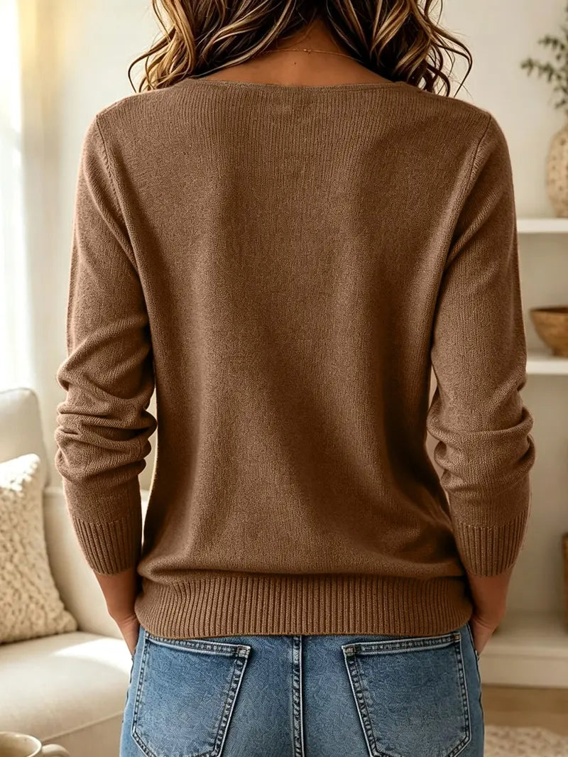 Women Cowl Neck Long Sleeve Knit Pullover Top