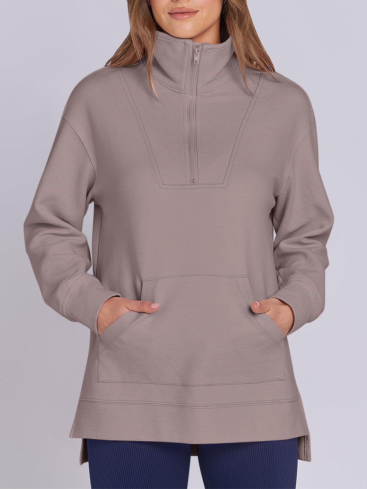 Women's Oversized High Neck Half Zip Knit Sweatshirt