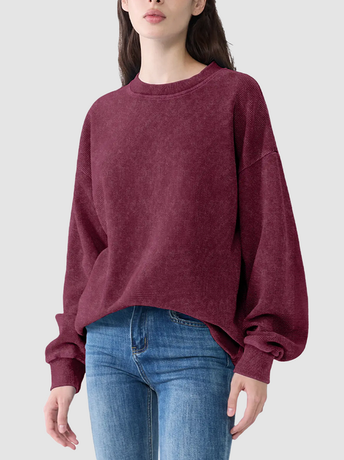 Acid Washed Waffle Oversized Crew Neck Unisex Street Sweatshirt