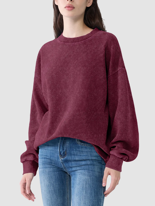 Acid Washed Waffle Oversized Crew Neck Unisex Street Sweatshirt
