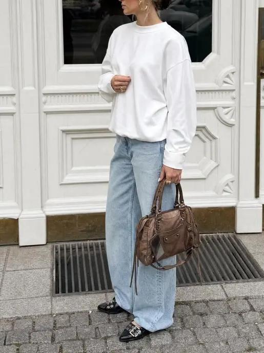 Cozy Solid Color Crewneck Pullover with Elastic Hem