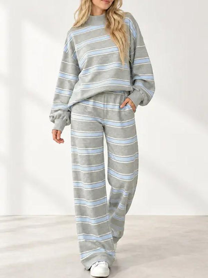 ⏰Hot Sale-Women Striped Mock Neck 2 Piece Lounge Matching Set