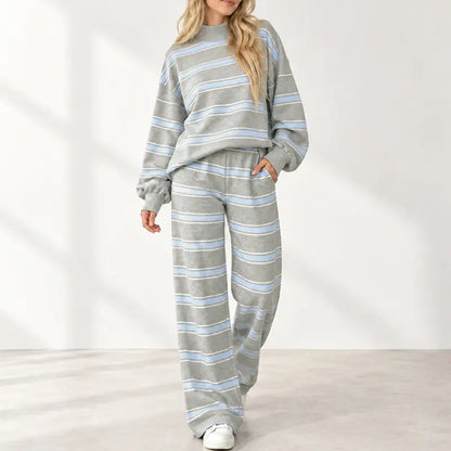 Women Striped Mock Neck 2 Piece Lounge Matching Set