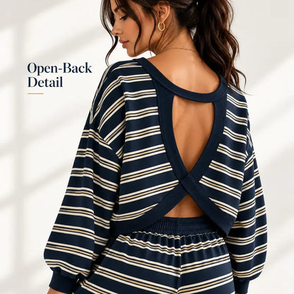 Women Striped Cross Back Loungewear 2 Piece Set