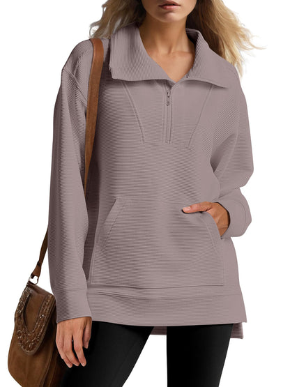 Women's Oversized High Neck Half Zip Knit Sweatshirt