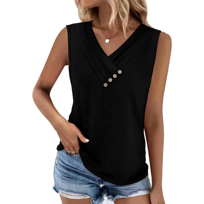 Women's V-Neck Sleeveless Button Tank Top