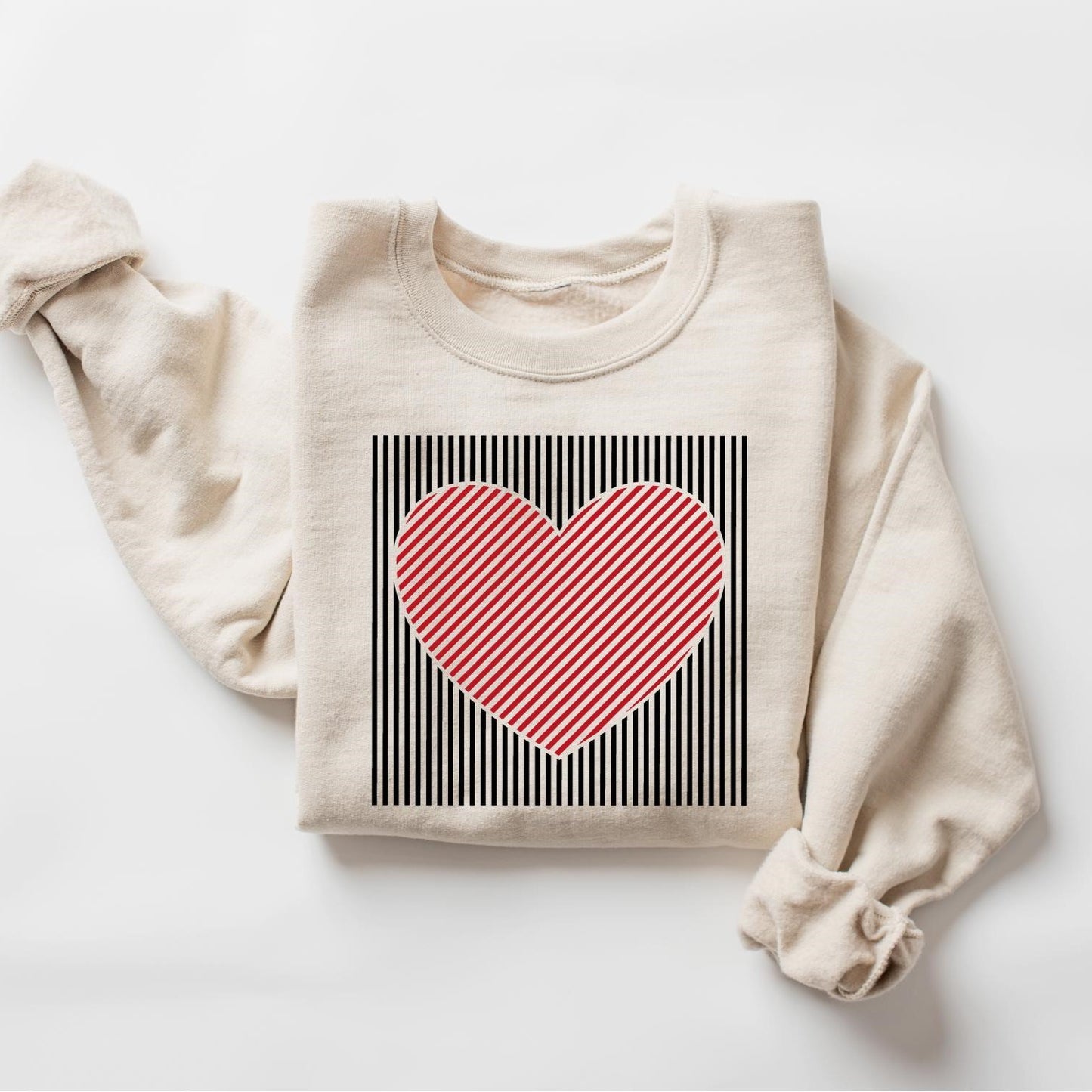 ✨Retro Valentines Heart Stripe Print Sweatshirt