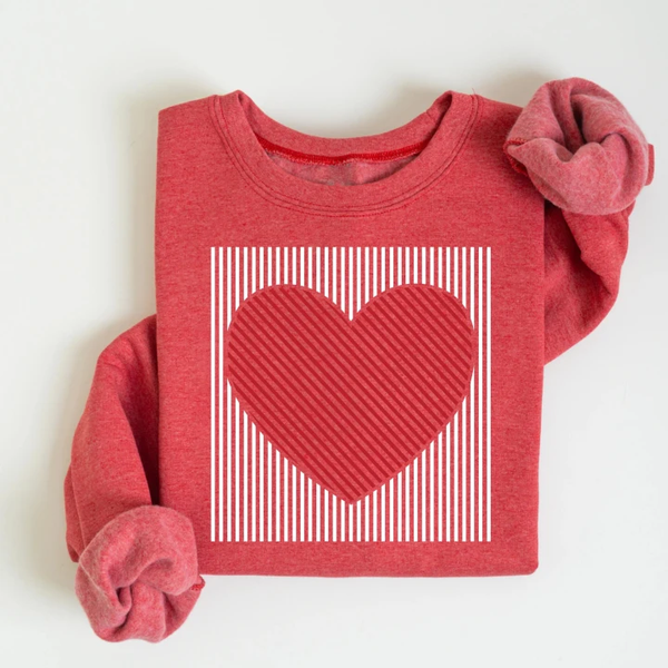Retro Valentines Heart Stripe Print Sweatshirt
