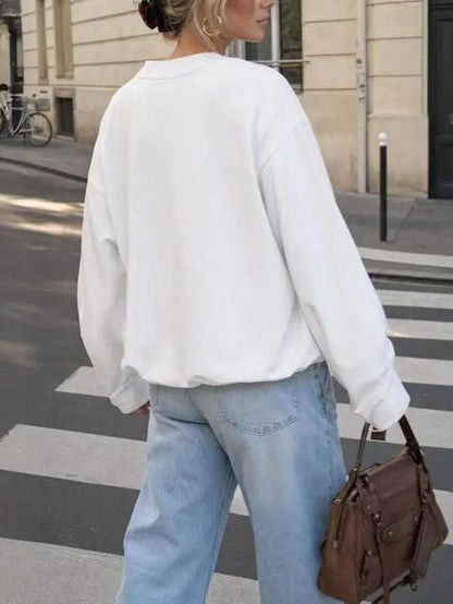 Cozy Solid Color Crewneck Pullover with Elastic Hem