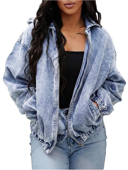 Women's Vintage Washed-Black Hooded Denim Jacket