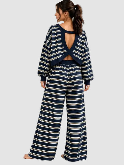 Women Striped Cross Back Loungewear 2 Piece Set