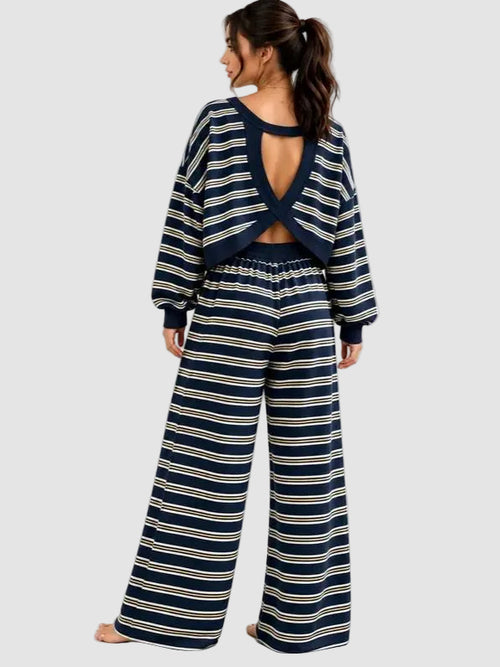 Women Striped Cross Back Loungewear 2 Piece Set