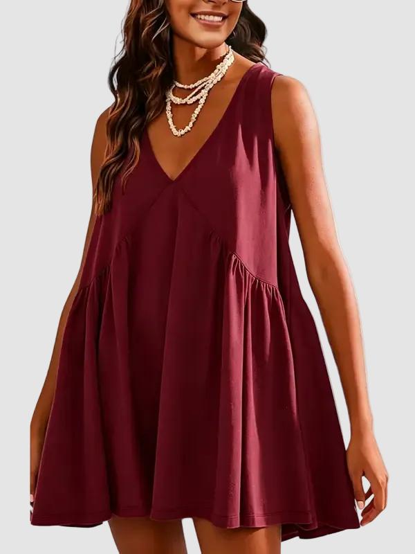 V Neck Babydoll A Line Fall Dress With Pockets