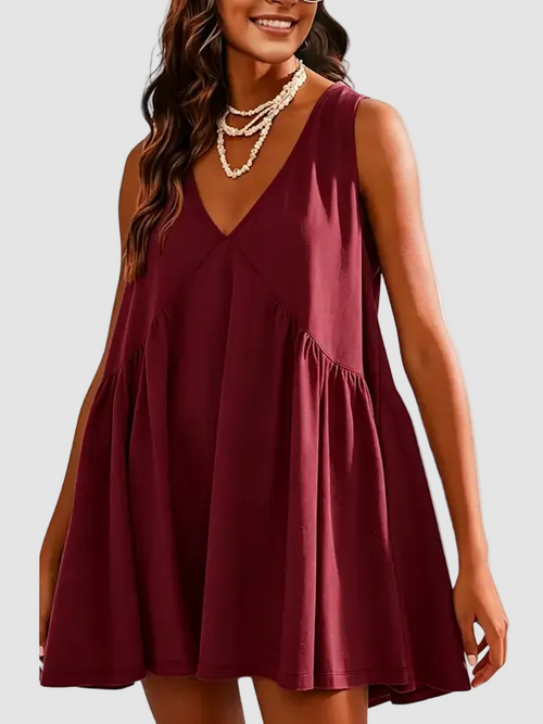 V Neck Babydoll A Line Fall Dress With Pockets