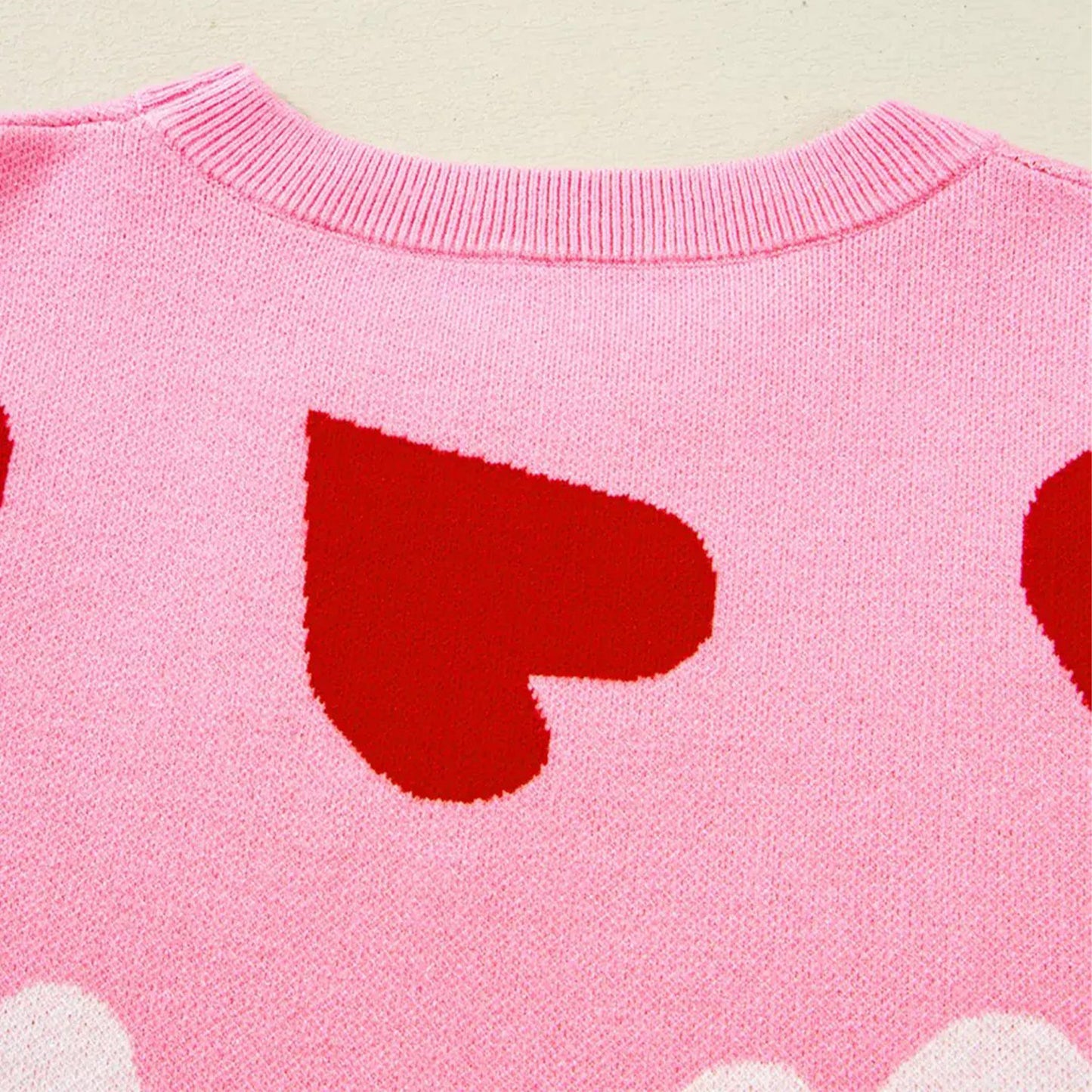 Pearl Embellished Heart Pattern Valentines Day Sweater