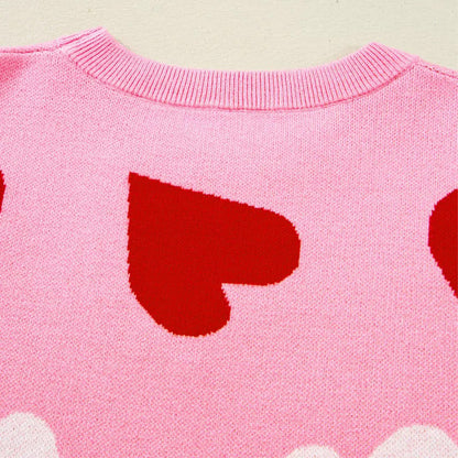 Pearl Embellished Heart Pattern Valentines Day Sweater