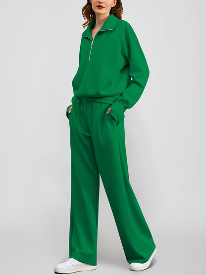 Women's Oversized Half Zip Wide Leg 2 Piece Outfits Lounge Set