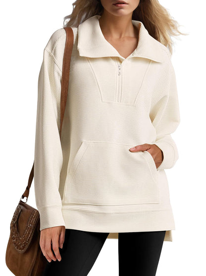 Women's Oversized High Neck Half Zip Knit Sweatshirt