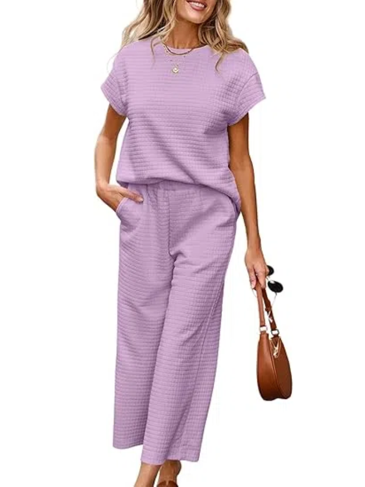 ✨Women's Casual Textured Tops and Wide Leg Pants Lounge Sets