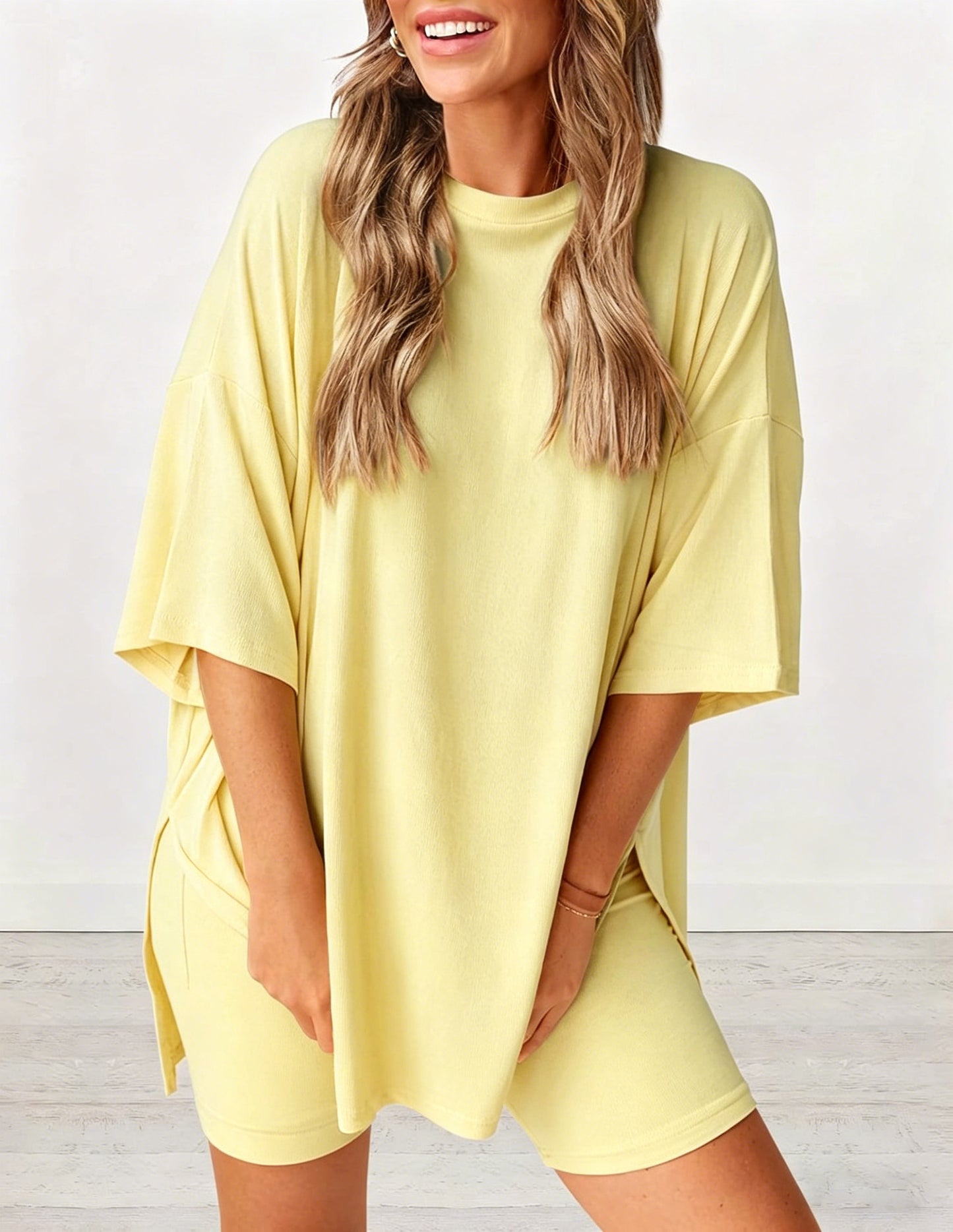 ⏰Hot Sale-Women's Oversized Casual T-Shirt Shorts Suit Stretch Two-Piece Set