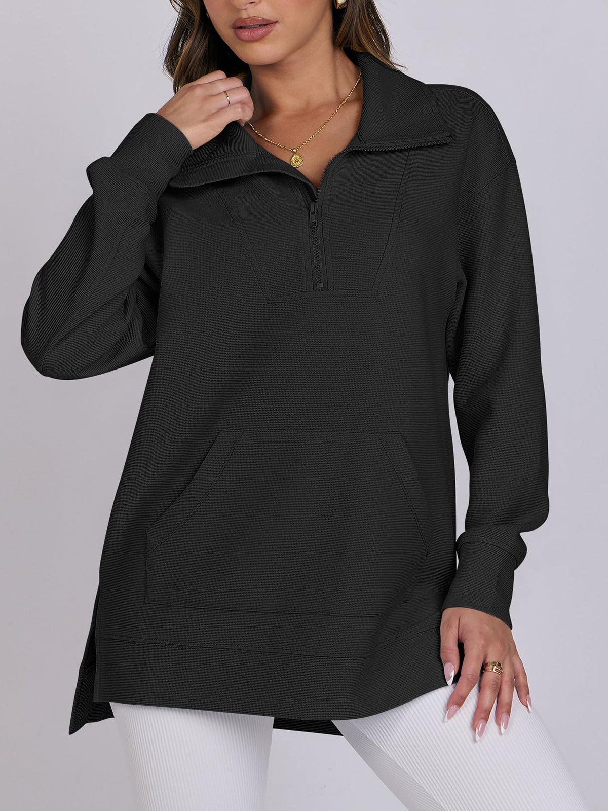 Women's Oversized High Neck Half Zip Knit Sweatshirt
