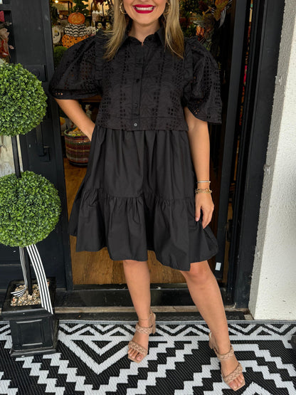 ✨Eyelet Detail Puff Sleeve Dress