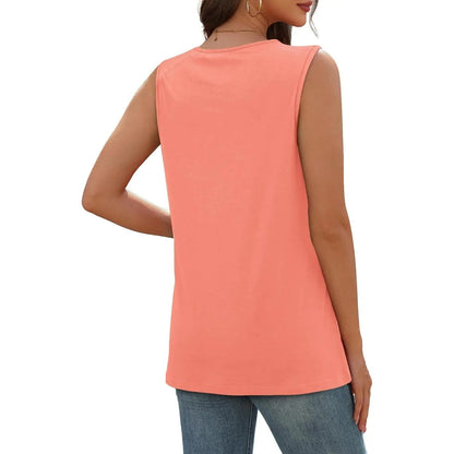 Women's V-Neck Sleeveless Button Tank Top