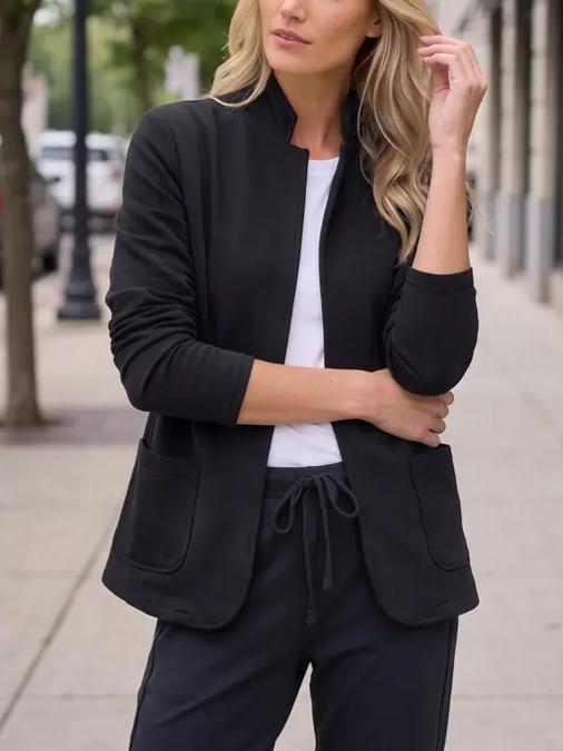 Hot Sale-Womens Open Front Lapel Sweatshirt Blazer