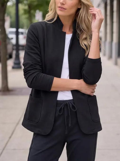 Hot Sale-Womens Open Front Lapel Sweatshirt Blazer