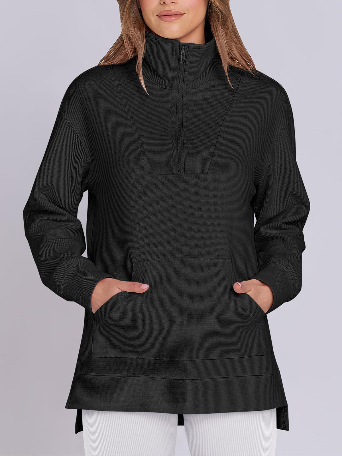 Women's Oversized High Neck Half Zip Knit Sweatshirt