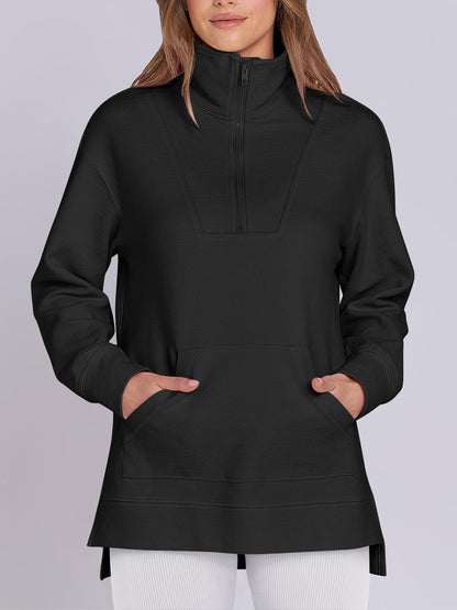 Women's Oversized High Neck Half Zip Knit Sweatshirt